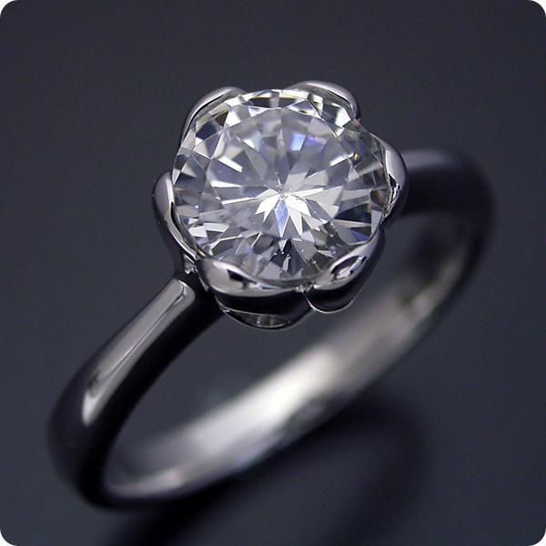 婚約指輪1カラット1ctダイヤモンドエンゲージリングプラチナブライダルジュエリー結婚指輪マリッジリング受注生産品1カラット版：フラワーデザイン