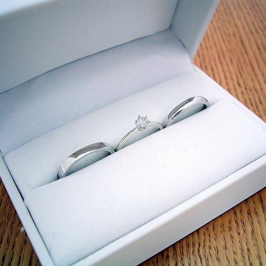 １万円 婚約指輪 結婚指輪 ペアリング ティファニーセッティング 甲丸リング 平打ちリング ３本セット ブライダルジュエリー シルバー 0.3カラッ