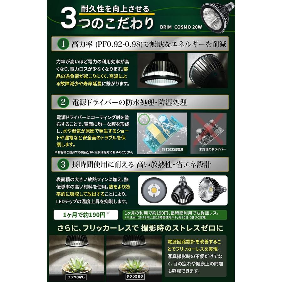 【グリーンアドバイザー推薦】BRIM(ブリム) COSMO BK (22W) 白色系 (5800K) 植物育成ライト LED フルスペクトル 高PPFD 高力率 高演色性 省エネ設計 E26口金｜brimtokyo｜06