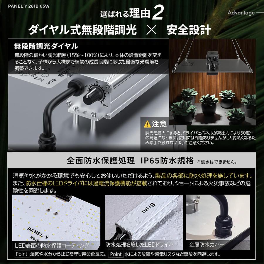 公式】BRIM(ブリム) PANEL Y 植物育成ライト 無段階調光 IP65 防水