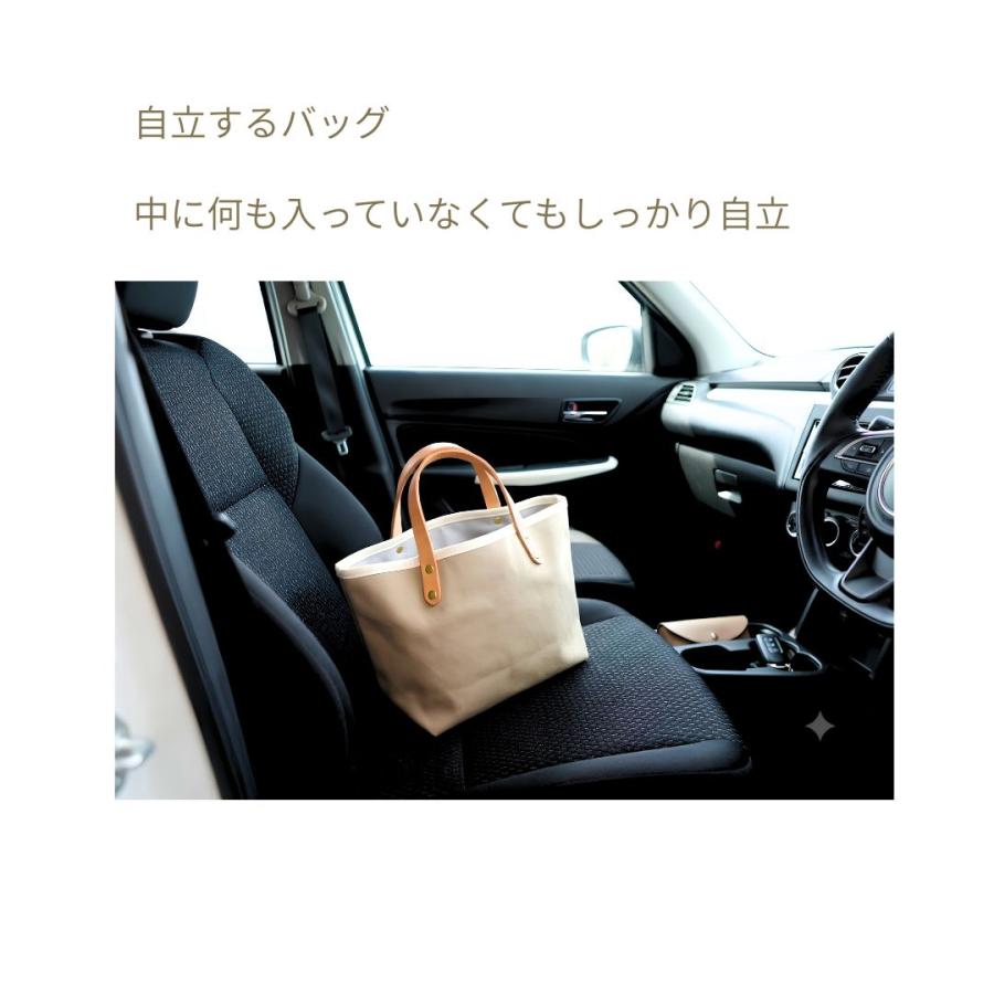 トートバッグ レディース 小さめ 日本製 倉敷製帆布 自立 総裏地付き 無地 持ち手ヌメ革 キャンバス 手提げバッグ おしゃれ 軽量 | 倉敷帆布 | 02