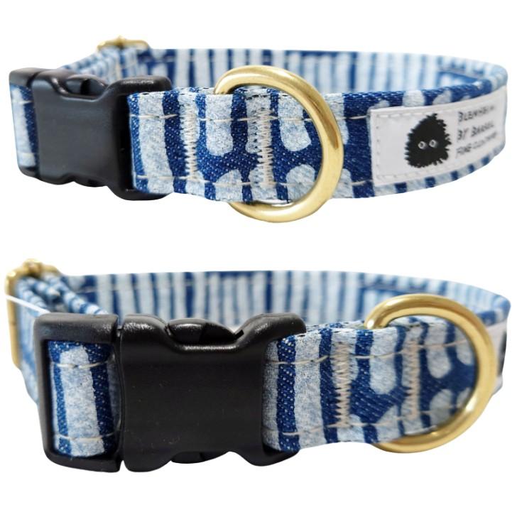 首輪 中型犬 柴犬首輪  岡山デニム インディゴブルー ランダムなストライプ  L おしゃれ かわいい 丈夫 安心 安全 日本製 高品質 プレゼント 手洗い |  | 03
