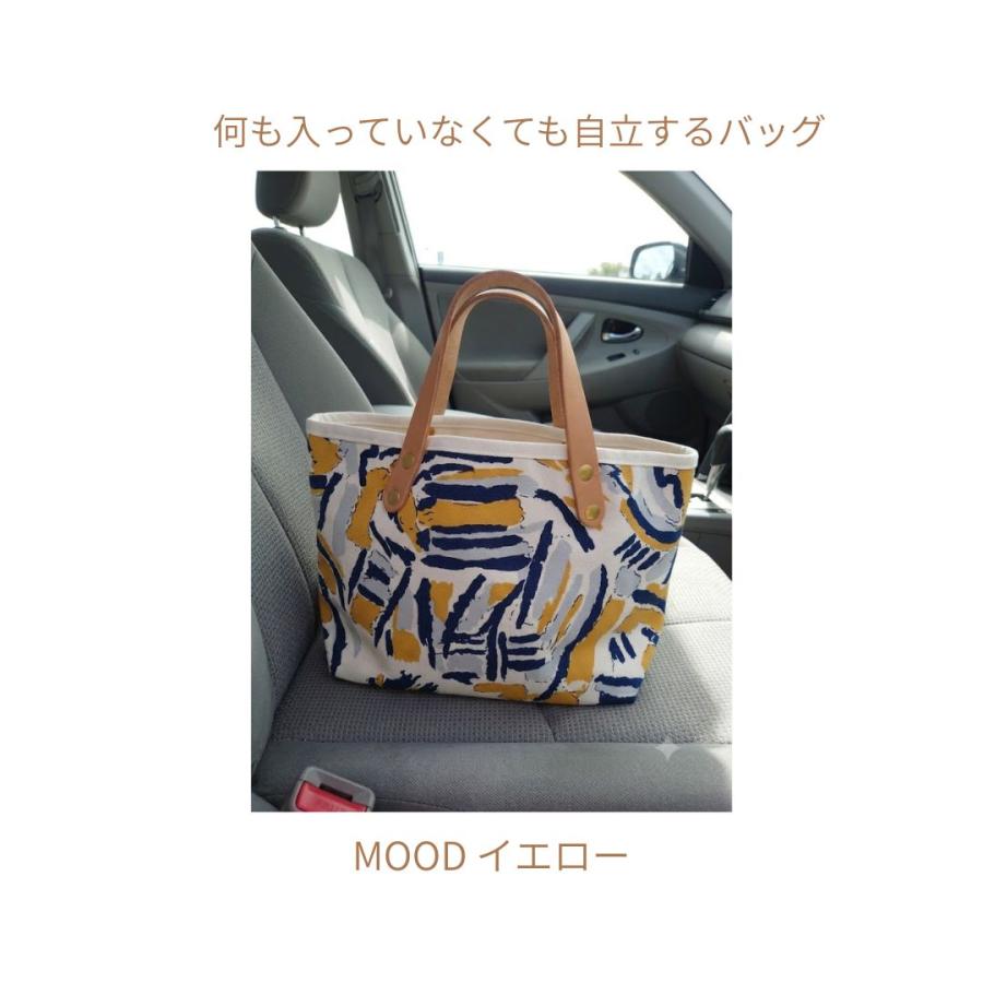 トートバッグ レディース 小さめ 日本製 倉敷製帆布 総裏地付き 自立 ヌメ革ハンドル 京都手捺染 花柄 MOOD 手提げバッグ おしゃれ 軽量 | 倉敷帆布 | 02