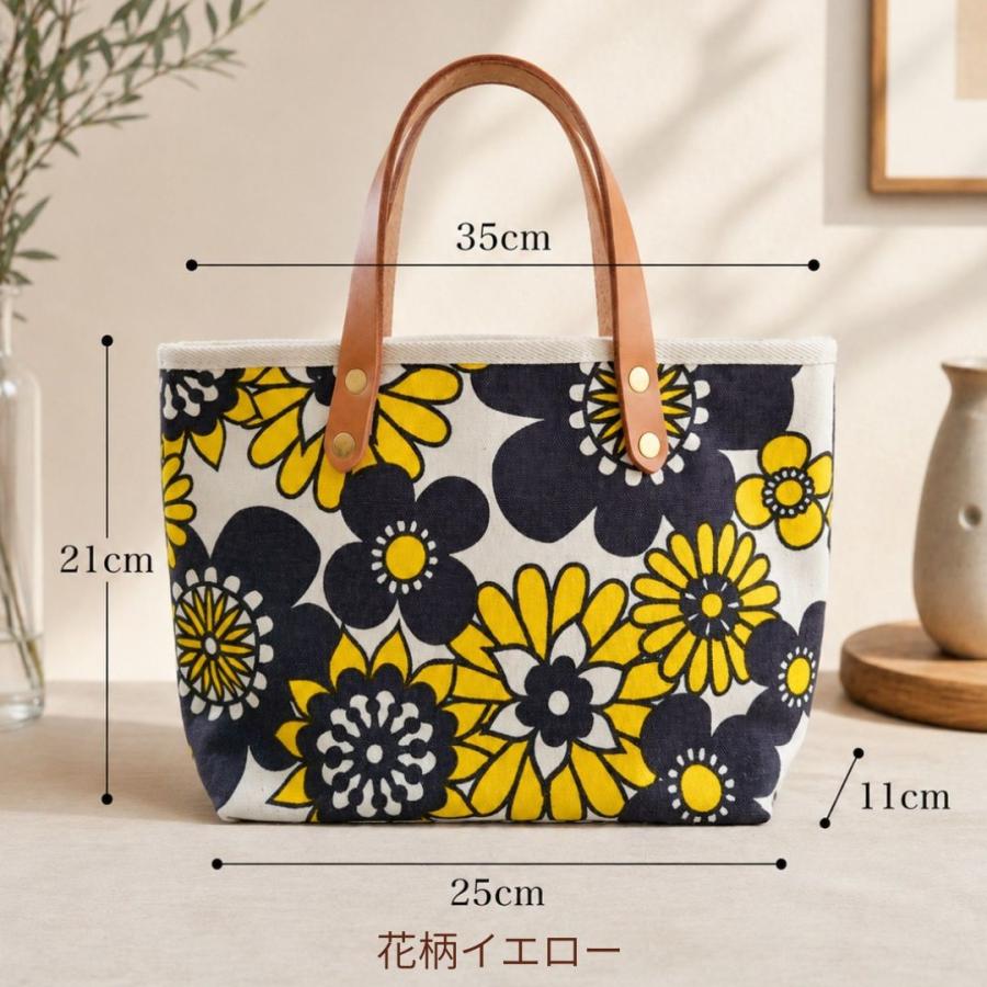 トートバッグ レディース 小さめ 日本製 倉敷製帆布 総裏地付き 自立 ヌメ革ハンドル 京都手捺染 花柄 MOOD 手提げバッグ おしゃれ 軽量 | 倉敷帆布 | 05