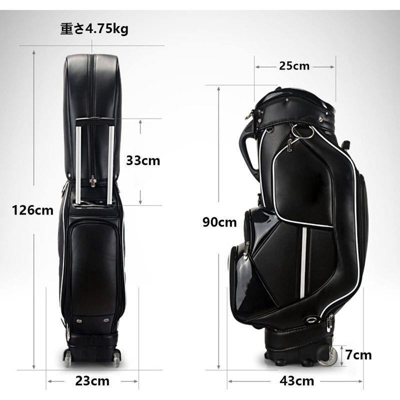 VeroMan ゴルフ キャディバッグ キャスター付き セルフスタンド クラブケース PU レザー フードカバー付き 13クラブ 防水 大容 VeroMan ゴルフ キャディバッグ キャスター付き セルフスタンド クラブケース PU レザー フードカバー付き 13クラブ 防水 サイズ