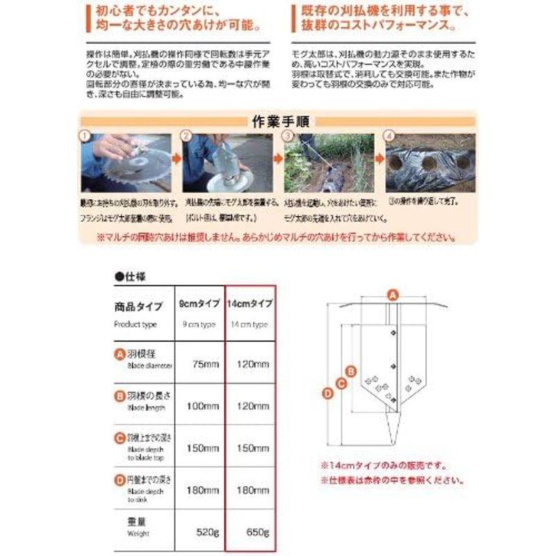 苗植え用穴掘り(刈払機用アタッチメント)　モグ太郎　14cmタイプ