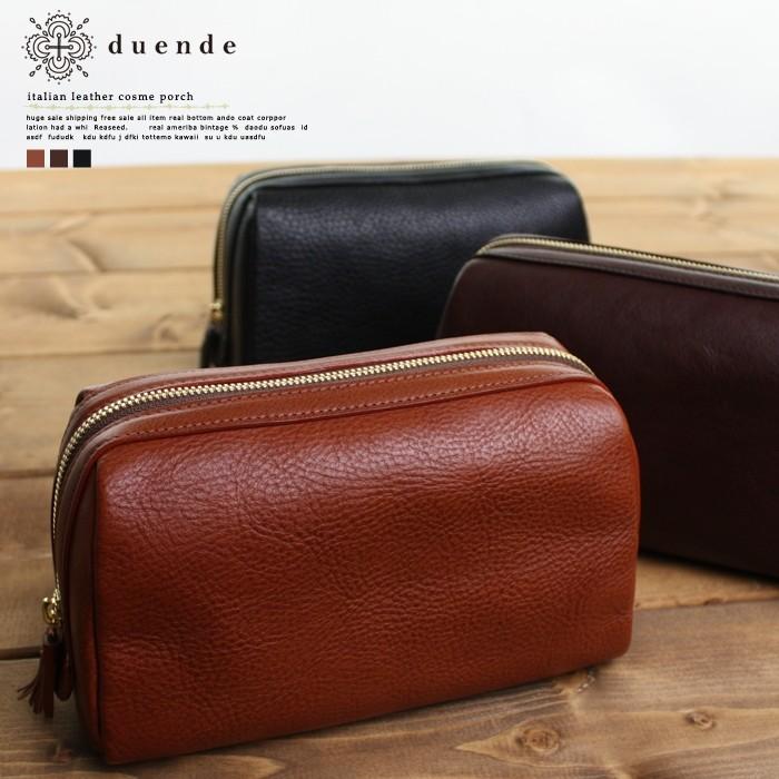 DUENDE（デュエンデ） ポーチ 大 イタリアンレザー 多目的 本革 化粧