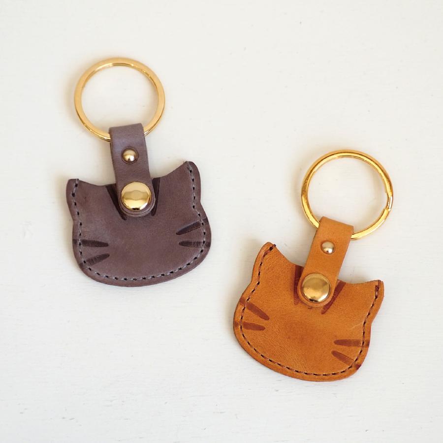 500円玉が入るキーホルダー ねこ型 トラ柄 本革 日本製 duende : 革