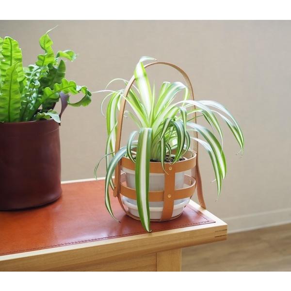 レザー 鉢カバー ハンギングタイプ 4号 ヌメ革 ガーデニング 観葉植物