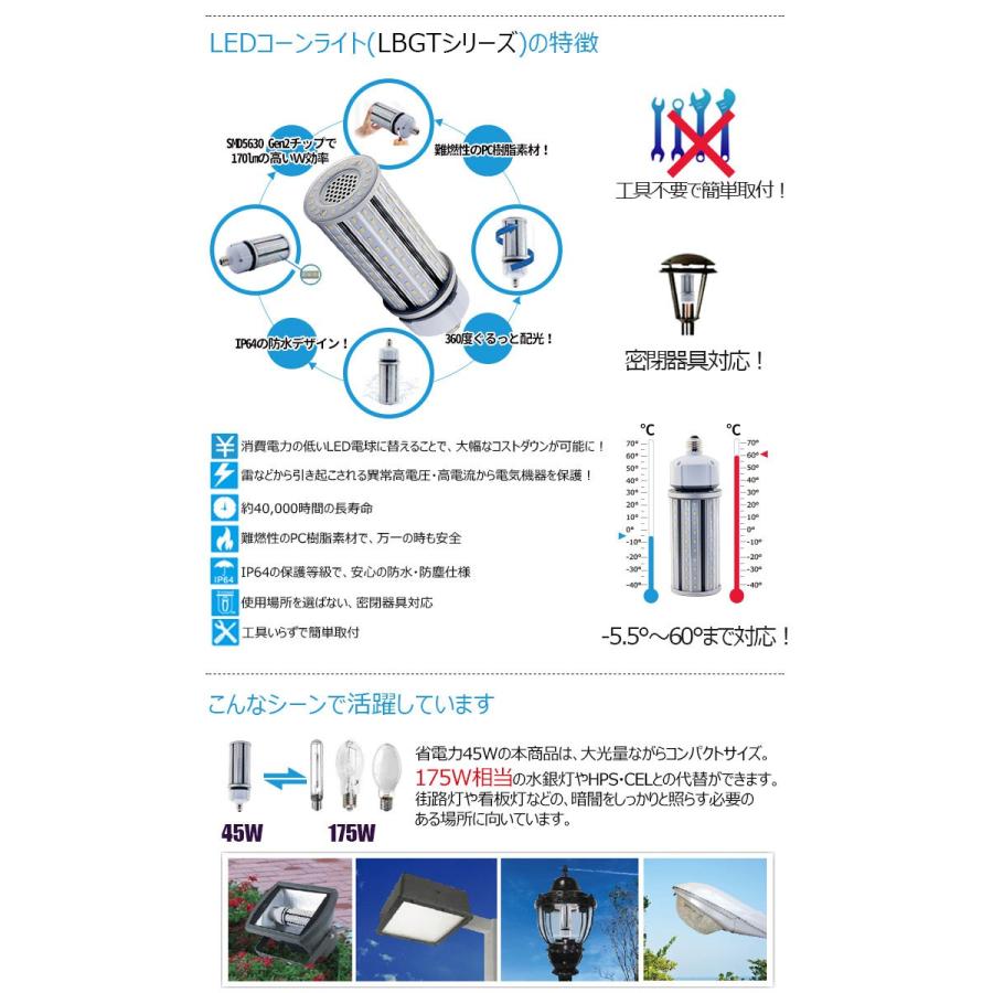 LED 水銀ランプ 175W 相当 E26 E39 防水 密閉型器具対応 LED コーンライト 照射角360度 LEDライト 街路灯 防犯灯 水銀灯 コーン型 水銀灯交換用 | Beamtec | 11