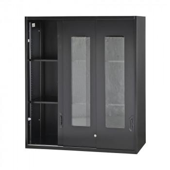 豊國工業 壁面収納庫浅型3枚引違いガラス扉 ブラック HOS-HKG3SX-B CN-10色(ブラック)_1