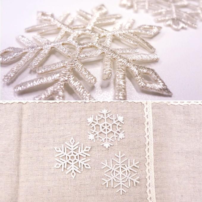 ブロドリー ワッペン 雪 結晶 大きい シルバー 銀 アイロン 刺繍