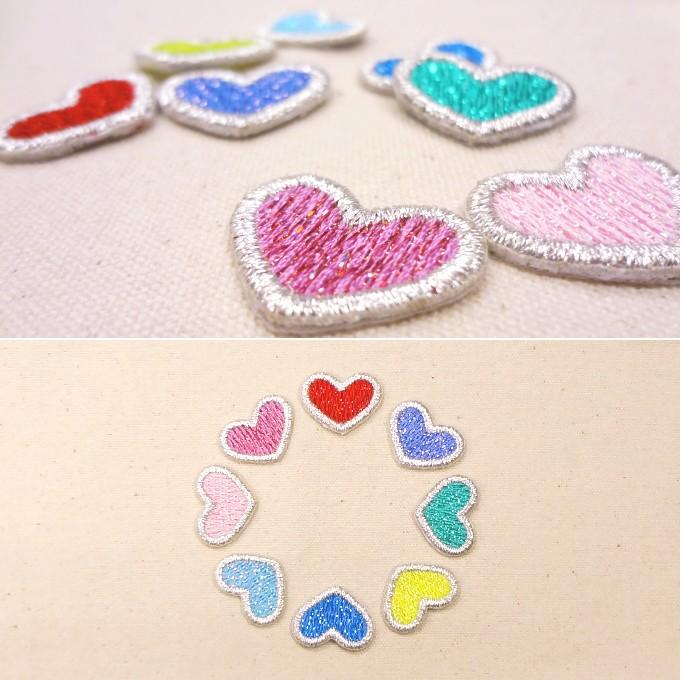 ブロドリー ワッペン パステル ハート 大 3枚セット アイロン 刺繍