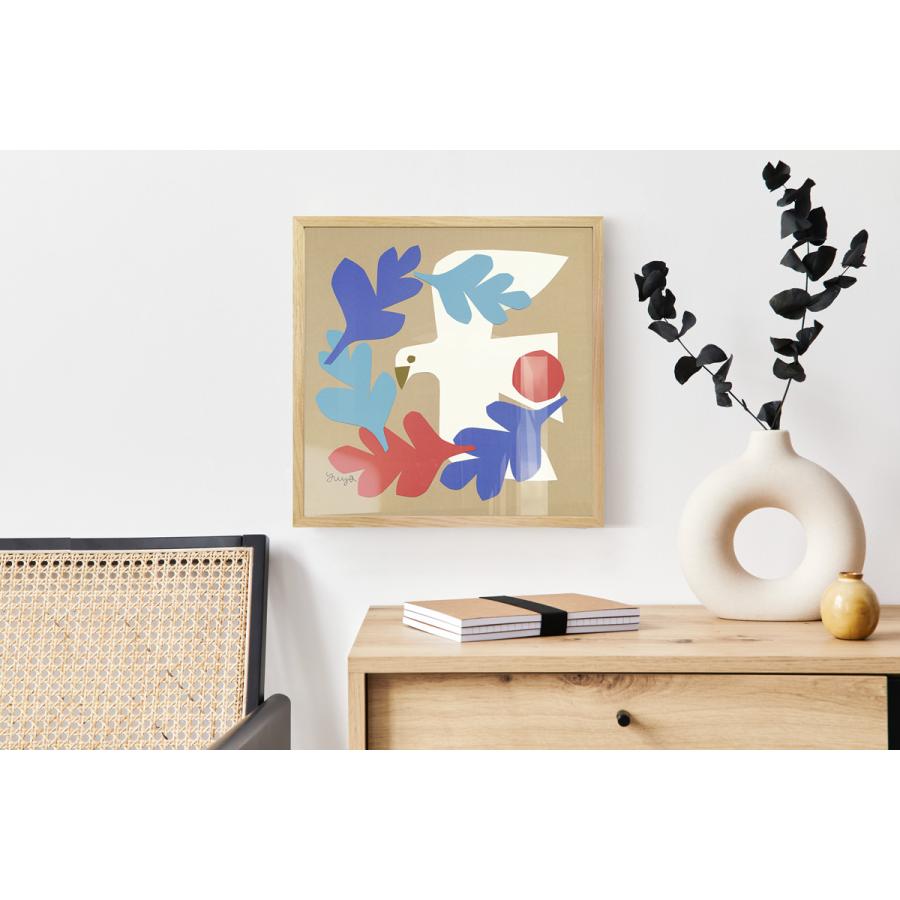 額縁付き YUYA「白い鳥が飛ぶ」切り絵作家 アートポスター 天然木