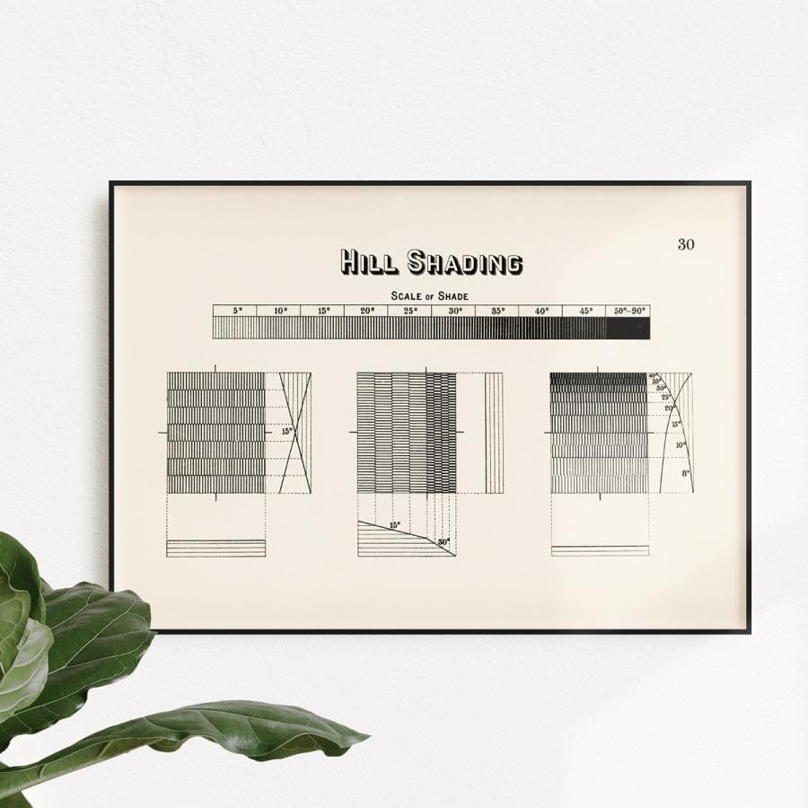 アートポスター 地図 地図記号 山 標高 シェーディング マップ