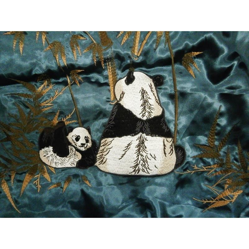 絡繰魂　リバーシブル　スカジャン　パンダ 絡繰魂 スカジャン 274058 和柄・総刺繍『竹林にパンダ親子』柄
