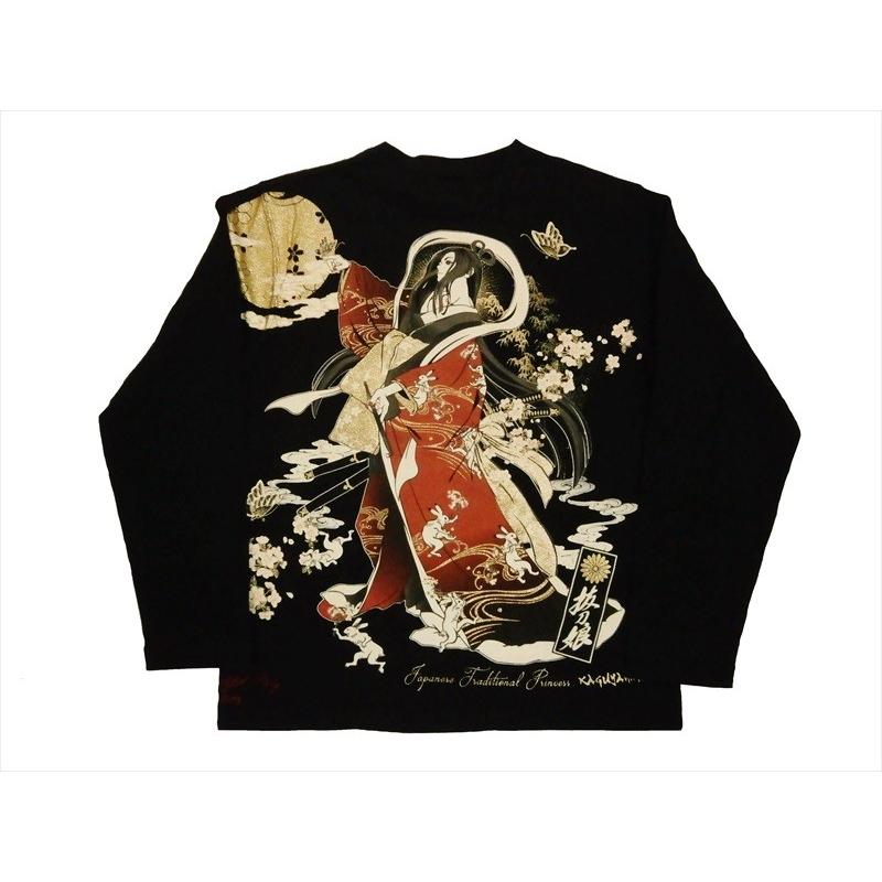 抜刀娘 絡繰魂 長袖tシャツ 和柄 刺繍 プリント かぐや姫 妃那 ロングｔシャツ ブラック ブロスクロージング 通販 Yahoo ショッピング