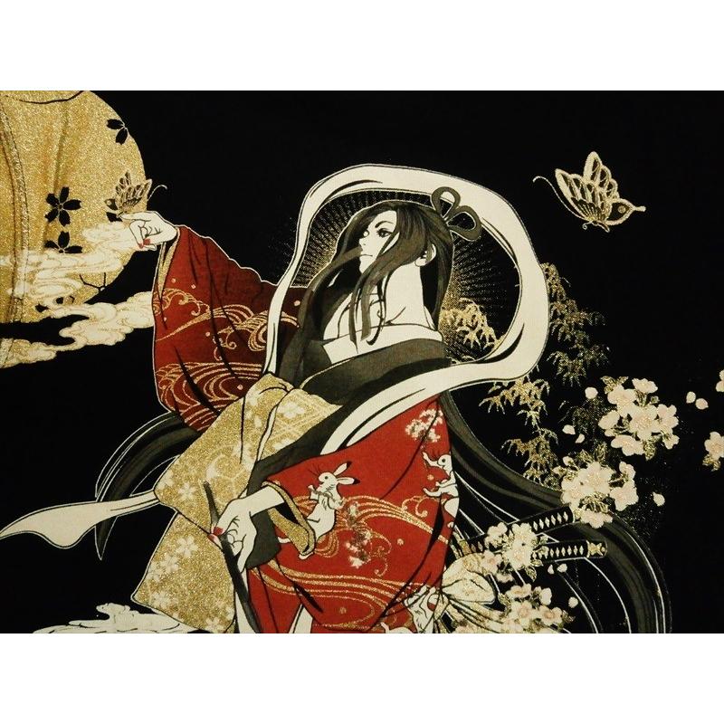 抜刀娘 絡繰魂 長袖tシャツ 和柄 刺繍 プリント かぐや姫 妃那 ロングｔシャツ ブラック ブロスクロージング 通販 Yahoo ショッピング