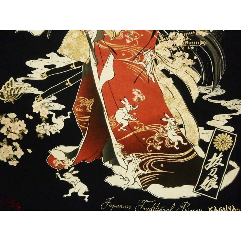 抜刀娘 絡繰魂 長袖tシャツ 和柄 刺繍 プリント かぐや姫 妃那 ロングｔシャツ ブラック ブロスクロージング 通販 Yahoo ショッピング