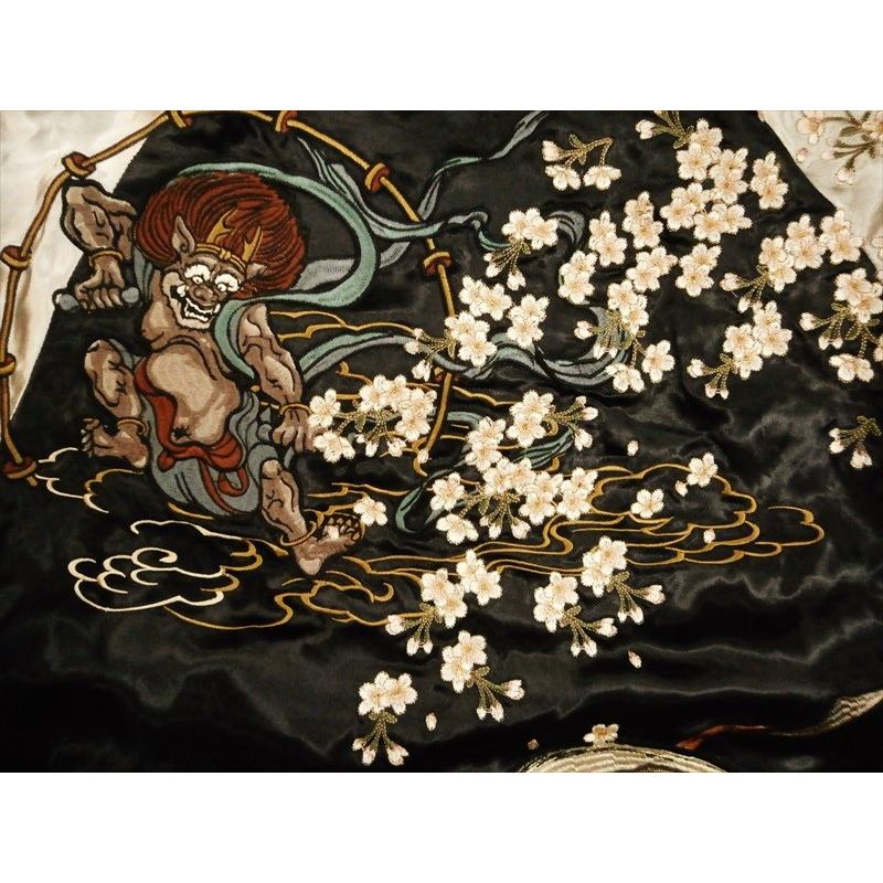 絡繰魂 スカジャン 291001 和柄 総刺繍「風神雷神/桜」リバーシブル