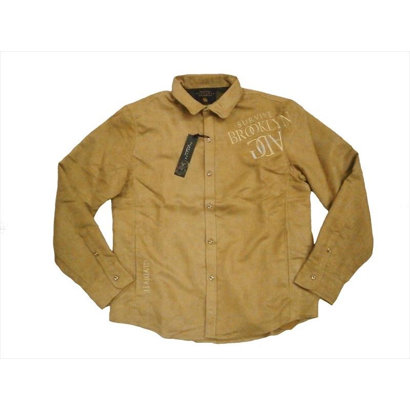 GLADIATE/グラディエイト 長袖シャツ 464108 ロゴ刺繍 ポリスウェード長袖シャツ ベージュ