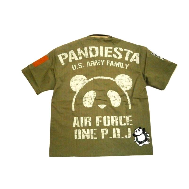 パンディエスタ PANDIESTA JAPAN 半袖シャツ 554952 熊猫陸軍 PDJ-ARMY パンダ ヘリンボーンツイル 半袖ミリタリーシャツ カーキ｜bros-clothing｜09