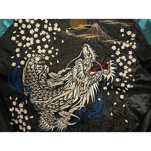 スカシャツ / スーベニアシャツ 龍 鳳凰 刺繍 ブラック サテン 朧 スカジャン おぼろ 双龍 刺繍 和柄 スカジャン 9033802 和柄 和