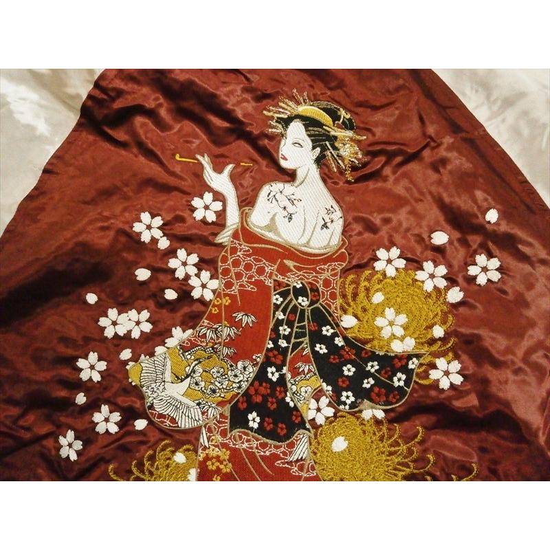 美品 朧 OBORO サテン スカジャン 刺繍 花魁 和柄 花柄 レッド 華鳥風月 朧/oboro スカジャン 973885 和柄刺繍『花魁』サテン レッド