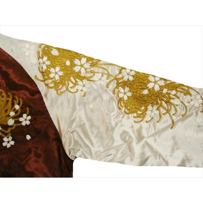 美品 朧 OBORO サテン スカジャン 刺繍 花魁 和柄 花柄 レッド 華鳥風月 朧/oboro スカジャン 973885 和柄刺繍『花魁』サテン レッド