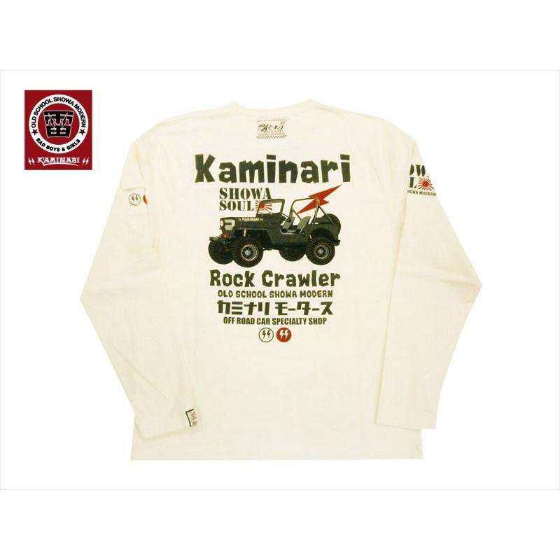 カミナリ/KAMINARI エフ商会 長袖Tシャツ KMLT-173 "Rock Crawler/四駆/ジープ"旧車 ロングTシャツ オフホワイト｜bros-clothing