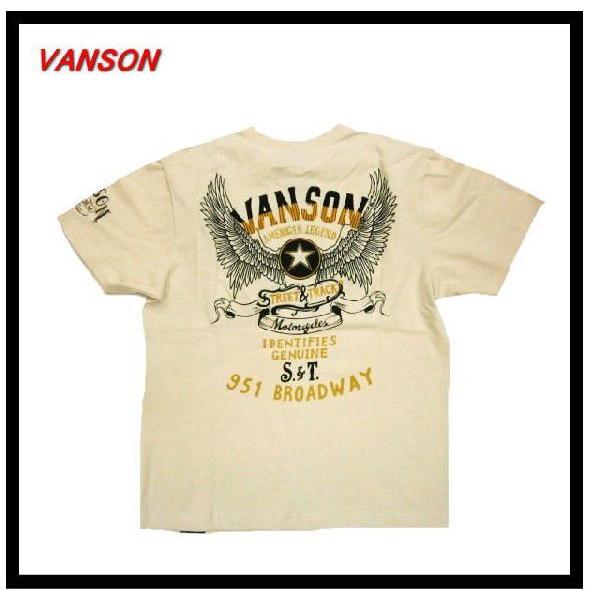 VANSON/バンソン Tシャツ NVST-411 刺繍＆プリント「フライングエンブレム」バイカー・半袖Ｔシャツ  ナチュラル｜bros-clothing