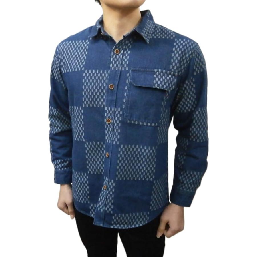 衣櫻 ころもざくら 長袖シャツ SA-1599 和柄 デニムジャガード パッチ  