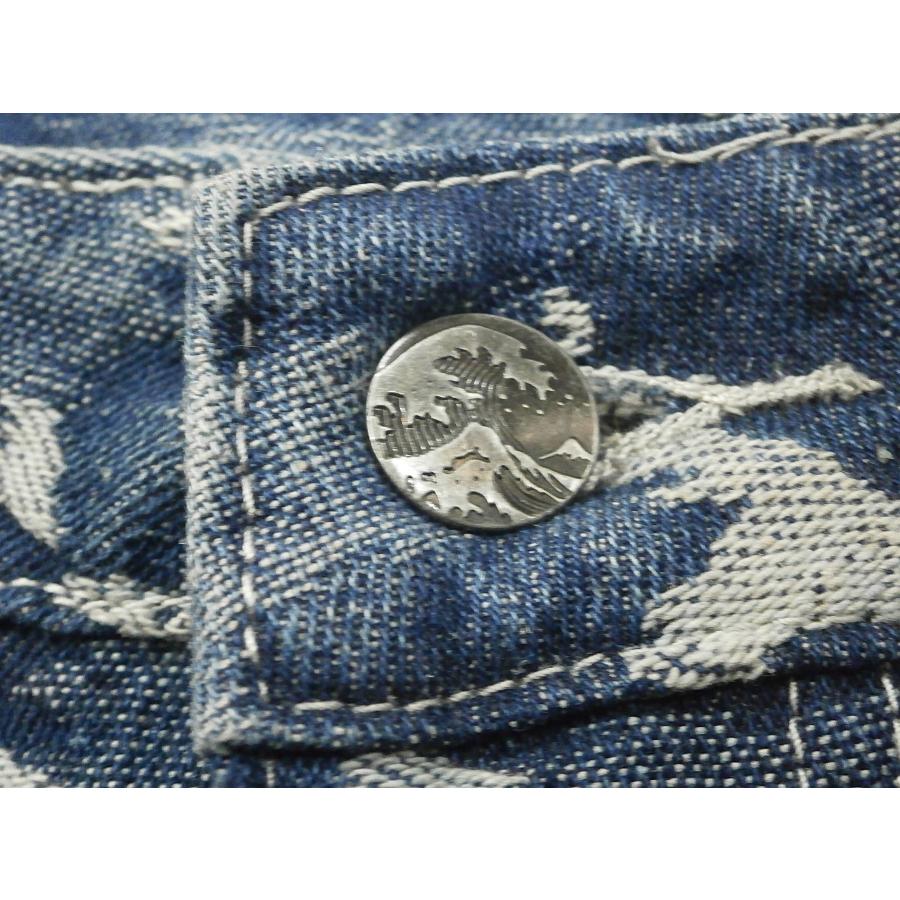 衣櫻 ころもざくら ワイドジーンズ SA-1735 富嶽三十六景ボタン 波デニムジャガード織り ワイドデニムパンツ OCEAN BLUEの画像