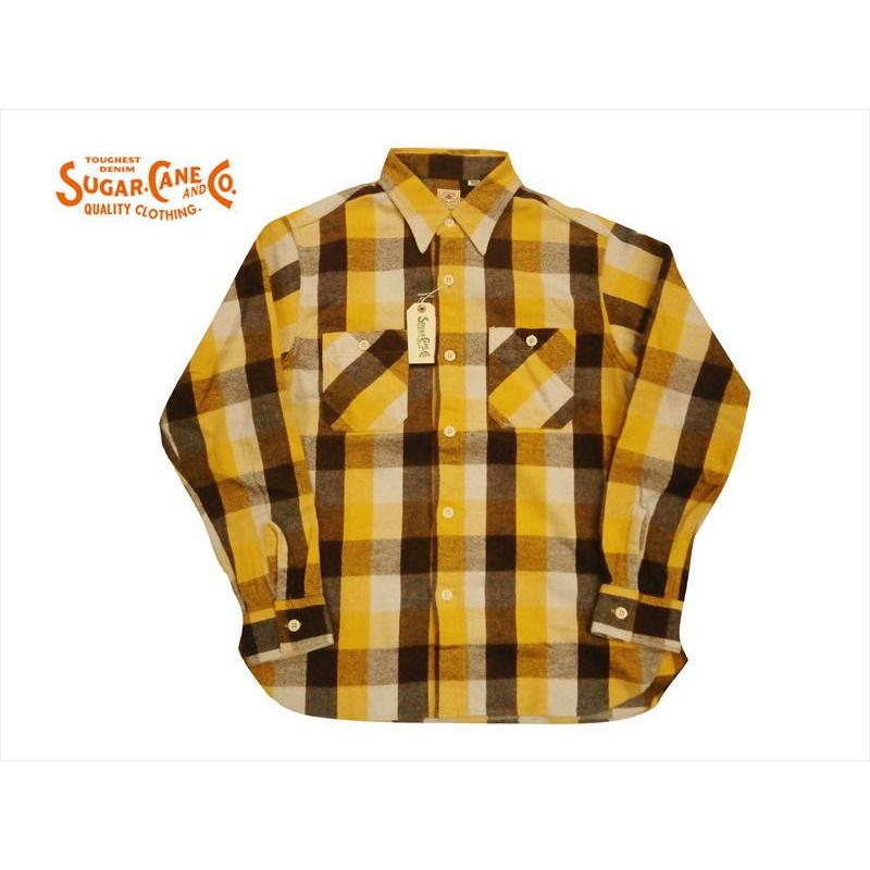 SUGAR CANE ツイール・チェック長袖ワークシャツ イエロー系 SUGAR CANE ツイール・チェック長袖ワークシャツ イエロー系