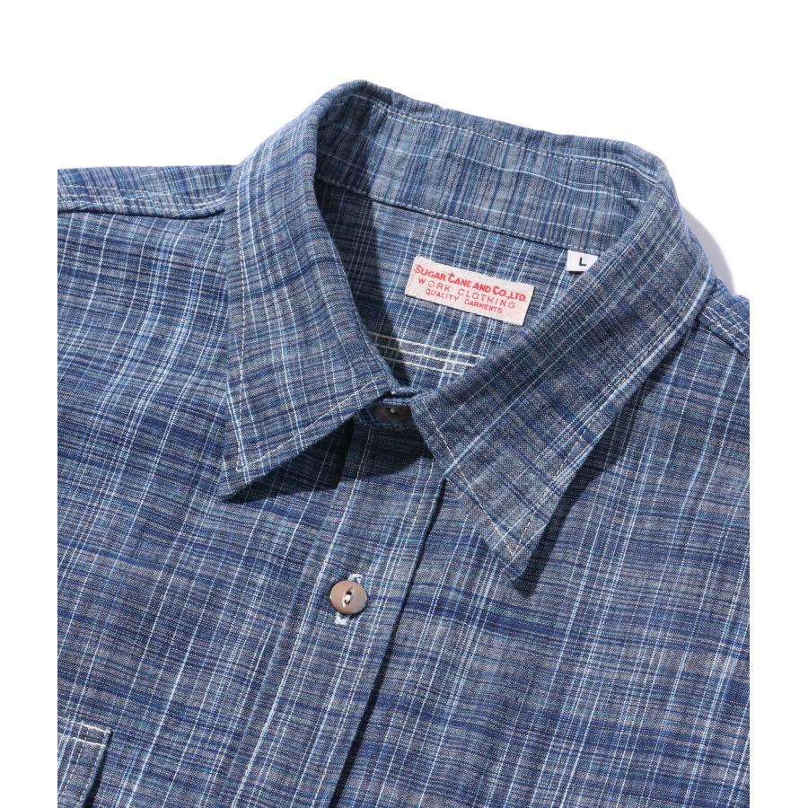 シュガーケーン SUGAR CANE FICTION ROMANCE 長袖ワークシャツ SC29264 6.9oz. インディゴ カスリ 長袖シャツ/INDIGO KASURI WORK SHIRT｜bros-clothing｜03