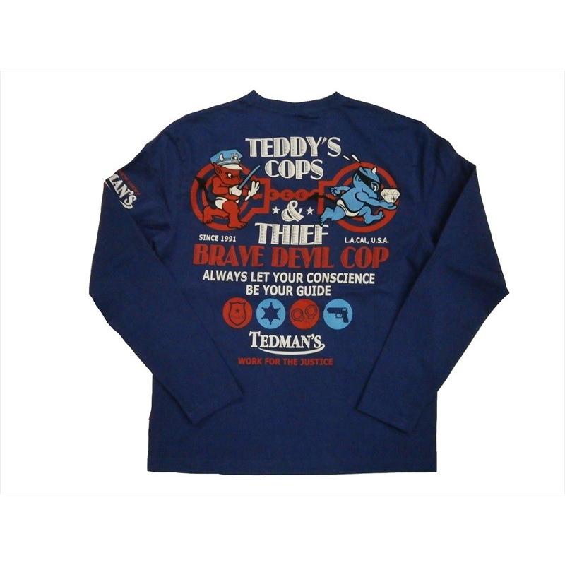 テッドマン TEDMAN/エフ商会 長袖Tシャツ TDLS-305 『TEDDY'S COPS』アメカジ・ロングTシャツ ブルー｜bros-clothing