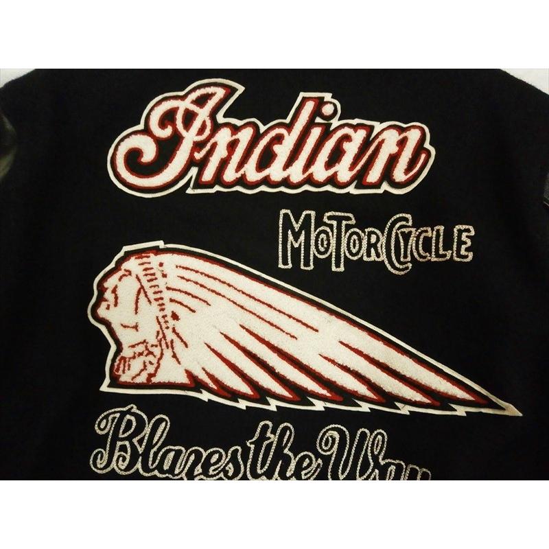 WHITESVILLE ホワイツビル×インディアンモーターサイクル コラボ WV13984 「INDIAN MOTORCYCLE」30oz. ウールメルトン 袖革スタジャン ブラック｜bros-clothing｜02