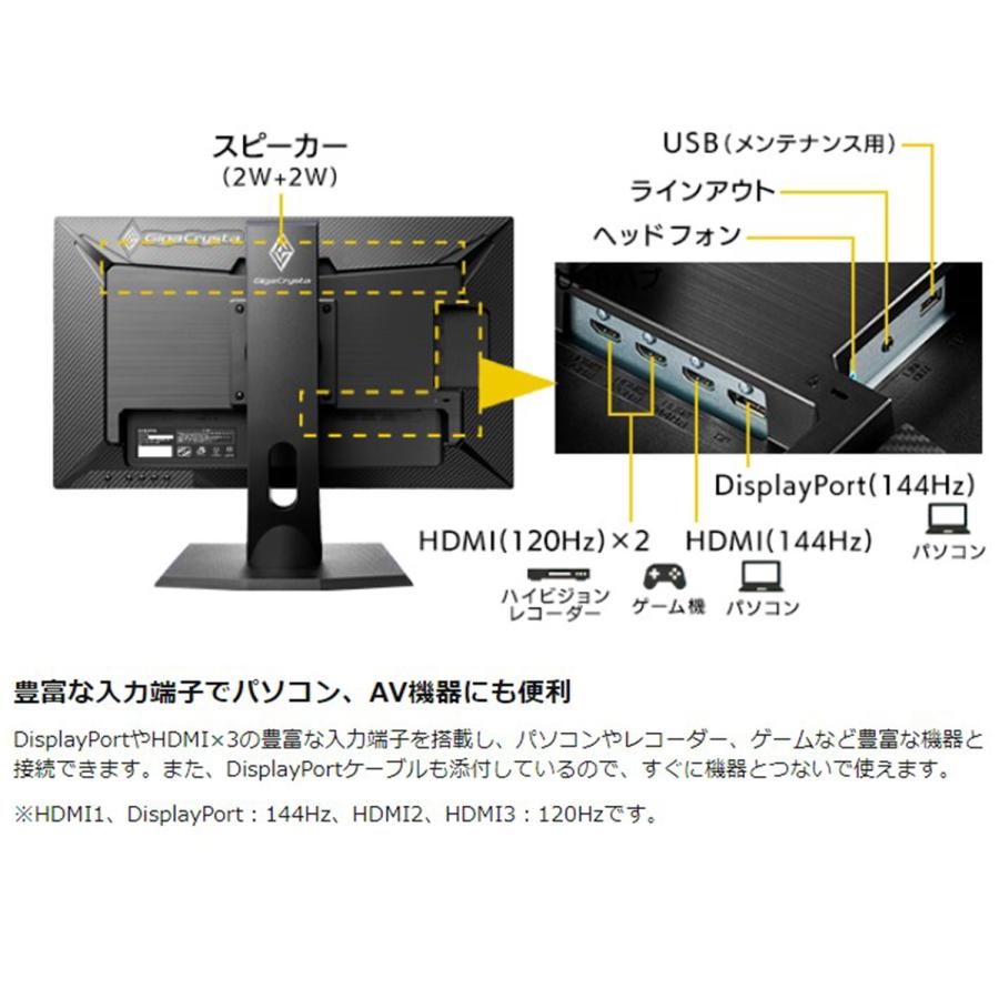 IODATA ゲーミングモニター 23.6インチ GigaCrysta 144Hz 0.6ms TNパネル  (PS5/HDMI×3/DisplayPort/スピーカー付/高さ調整/縦横回転) EX-LDGC242HTB