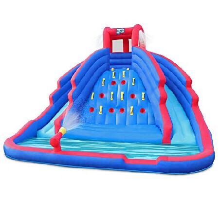 Deluxe Inflatable Water Slide Park ? Heavy-Duty Nylon Bouncy Station for Outdoor Fun - Climbing Wall, Two Slides & Splash Pool ? Easy to