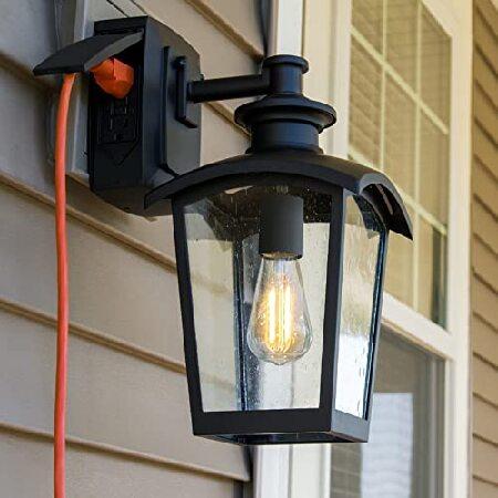 【高知インター店】 with Lantern Wall Outdoor 1-Light Spence 31703 Luminaire Home Seeded Black Outlets, GFCI Built-in and Glass その他ライト、ランタン