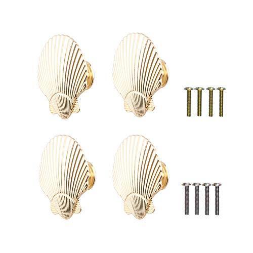 注目ブランド Run 4 Gold Knobs Pull Drawer Cabinet Handles Hole Single Shell Scallop Life Sea
