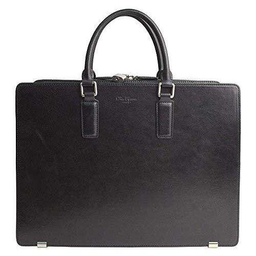 Dom Teporna Italy Full Grain Italian Leather Briefcase for Men Business Bag Designed in Japan - black