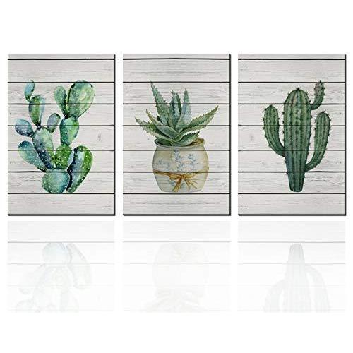 高級品市場 Abstract Room Living for Art Wall Tropical Artwor Pictures Watercolor Plants Succulent and Cacti Canvas Framed Pieces 3 Painting Plant Green ポスター