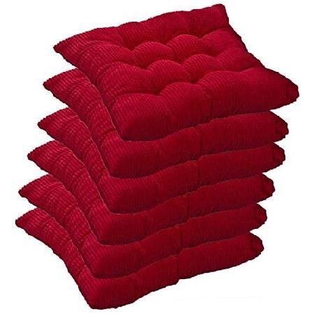 RGRE Chair Cushion for Dining Chairs Set of 6, 16” x 16”Seat Cushions with Ties, Thickened Soft Corduroy Cotton Filled Wicker Chair Pad