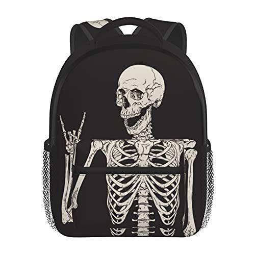 【正規逆輸入品】 Dujiea 12" Kids Backpack Rock And Roll Skull Skeleton Toddler Backpack For Boys Girls, Preschool Kindergarten Schoolbag Nursery Travel Bag W バックパック、ザック