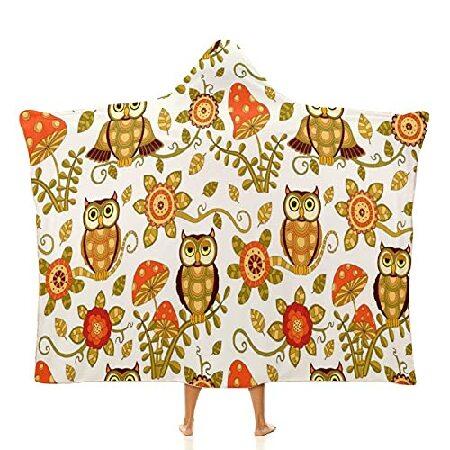新作人気 Owls and Flowers Cute in 60"x80" Season All Blanket Wrap Cape Throw Hoodies Cloak Wearable Blanket Hooded Velvet Arctic Forest Magic 着る毛布、かいまき