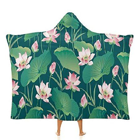 【高価値】 Velvet Arctic Leaves and Flowers Lotus Hooded 60"x80" Season All Blanket Wrap Cape Throw Hoodies Cloak Wearable Blanket 着る毛布、かいまき