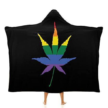 【オープニング大セール】 Cape Cloak Poncho Warm Blanket Throw Hooded Wearable Flag Leaf Cannabis Rainbow Wrap 60"x80" Travel Couch Bed For Blanket 着る毛布、かいまき