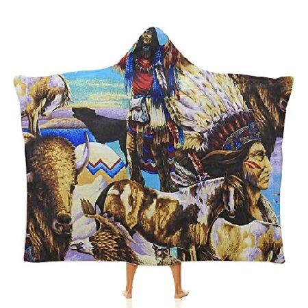 速くおよび自由な Hooded Wearable Eagle Horses Indian Buffalo Blanket 60"x80" Bedding Sofa Bed For Wrap Cloak Robe Blanket Throw Warm Soft 着る毛布、かいまき
