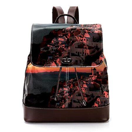 Casual PU Leather Backpack for Unisex, Sunset In Santorini Women's Fashion Shoulder Bag Students Daypack for Travel Business デイパック Casual PU Leather Backpack for Unisex, Sunset In Santorini Women's Fashion Shoulder Bag Students Daypack for Travel Business デイパック